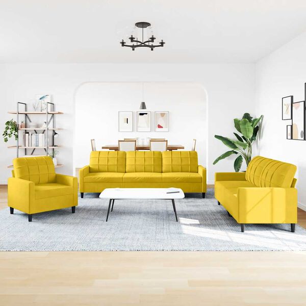 vidaXL Комплект дивани от 3 части с възглавници, жълт, кадифе