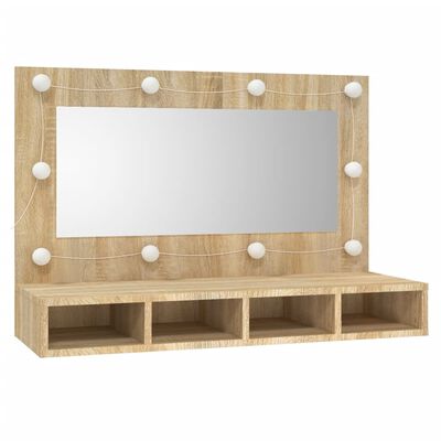 vidaXL Огледален шкаф с LED, сонома дъб, 90x31,5x62 см