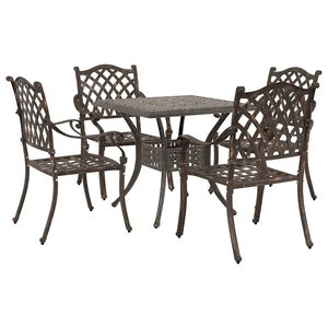 vidaXL Комплект градинска маса 5 pcs Бронзов Лят алуминий