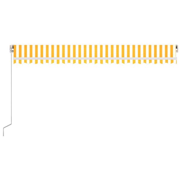 vidaXL Ръчно прибиращ се сенник с LED, 500x350 см, жълто и бяло