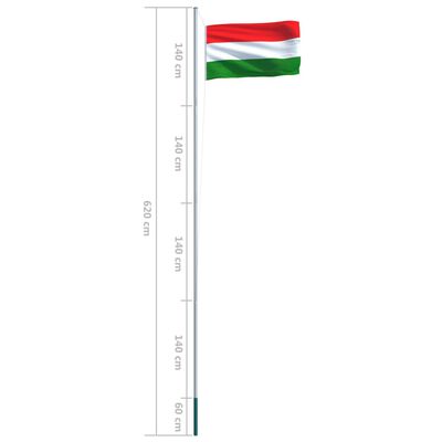 vidaXL Флаг на Унгария и алуминиев флагщок, 6,2 м