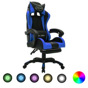 vidaXL Геймърски стол RGB LED осветление синьо/черно изкуствена кожа