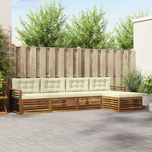 vidaXL Комплект дивани за открито 5 pcs Натурален и Крема