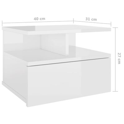 vidaXL Нощно шкафче за стена, силен бял гланц, 40x31x27 см, ПДЧ