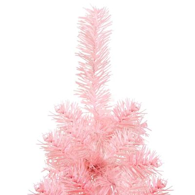 vidaXL Тънка изкуствена половин коледна елха със стойка розова 150 см