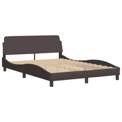 vidaXL Рамка за легло с табла, тъмнокафява, 140x200 см, плат