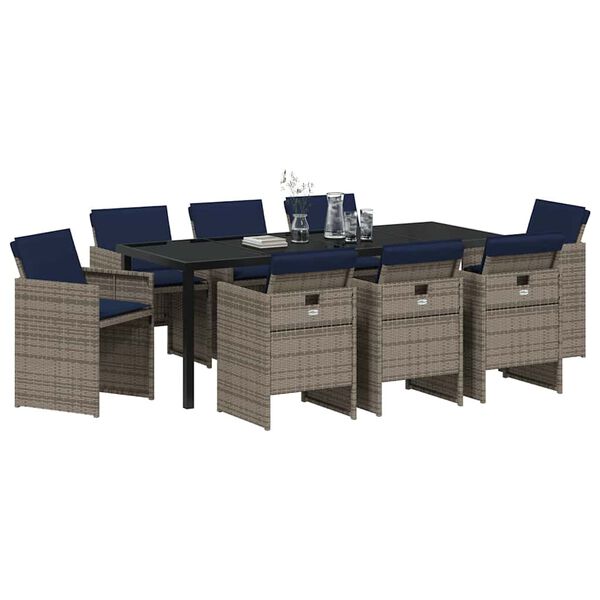 vidaXL Комплект за хранене в градината 9 pcs Сив полиратан