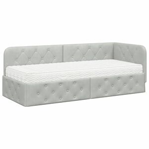 vidaXL Ъглова рамка за легло с матрак Светлосиво 80 x 200 cm Кадифе