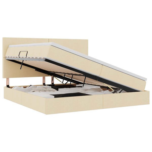 vidaXL Легло с място за съхранение и LED Кремав 200 x 200 cm Полиестер