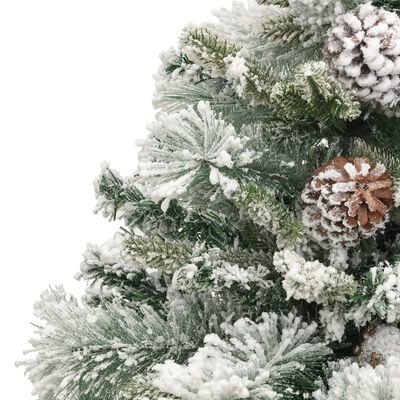 vidaXL Осветена коледна елха с флокиран сняг и шишарки 150 см PVC и PE