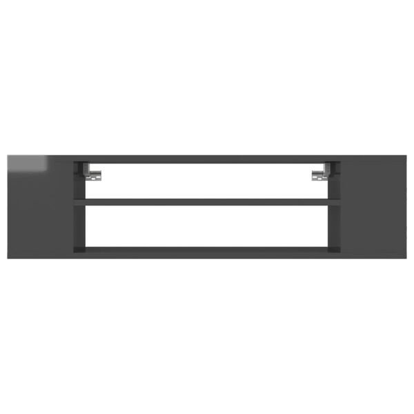 vidaXL Окачен TВ шкаф, сив гланц, 100x30x26,5 см, инженерно дърво