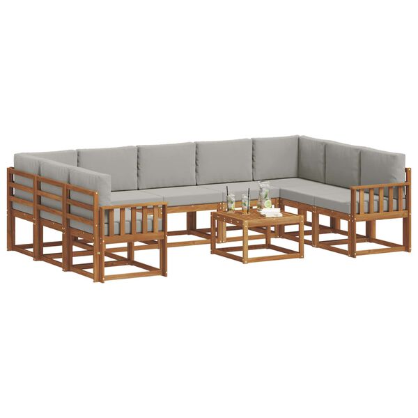 vidaXL Комплект дивани за открито 10 pcs Естествено и светло сиво