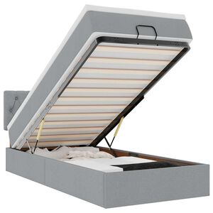 vidaXL Османска легло с матрак и LED, светлосиво, 100x200 см, плат