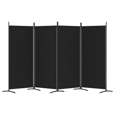 vidaXL Параван за стая, черно, 4 панела, 346x180 см, плат