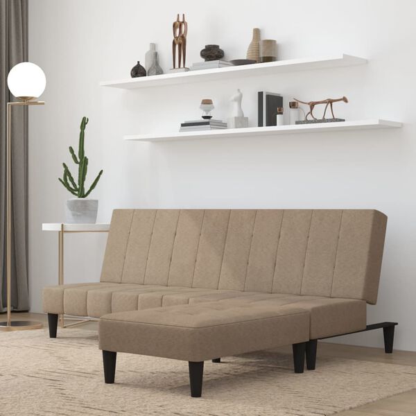 vidaXL 2-местно канапе с табуретка, таупе, микрофибърен текстил