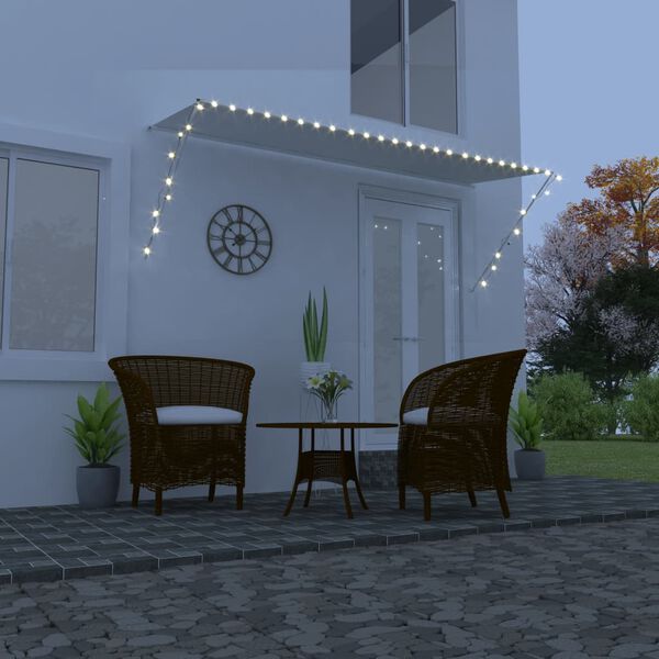 vidaXL Сенник с падащо рамо с LED, 300x150 см, кремав