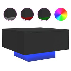 vidaXL Маса за кафе с LED осветление, черна, 55x55x31 см