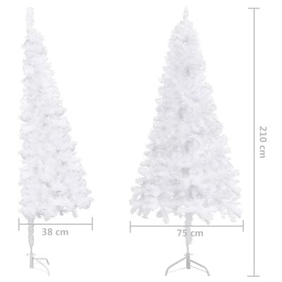 vidaXL Ъглова изкуствена коледна елха с LED и топки бяла 210 см PVC