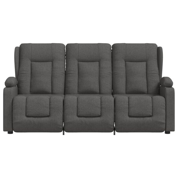 vidaXL 3-местен масажен реклайнер с държачи за чаши, тъмносив, текстил