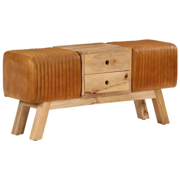 vidaXL Пейка гимнастическа кафява 107 см естествена козя кожа и манго