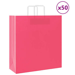 vidaXL Хартиени торбички 50 бр с дръжки розови 45x17x48 см