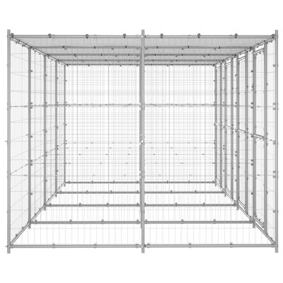 vidaXL Външна клетка за кучета с покрив, поцинкована стомана, 9,68 м²
