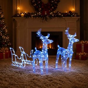 vidaXL Коледна украса елени с шейна, 160 LED, 130 см, акрил