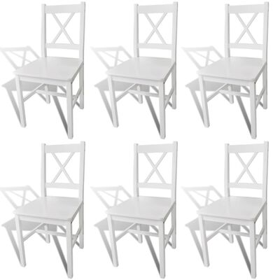 vidaXL Трапезни столове, 6 бр, бели, борова дървесина