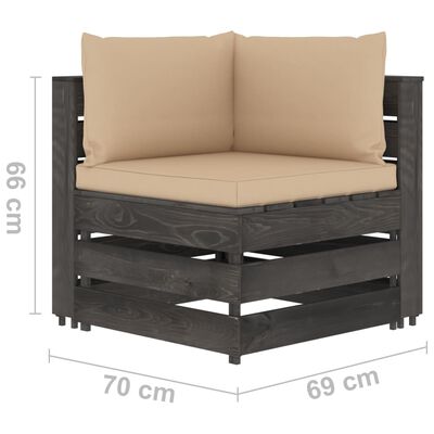 vidaXL 4-местен градински диван с възглавници, сиво импрегнирано дърво