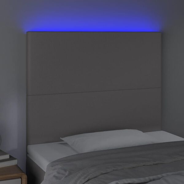 vidaXL LED горна табла за легло, сива, 90x5x118/128см, изкуствена кожа