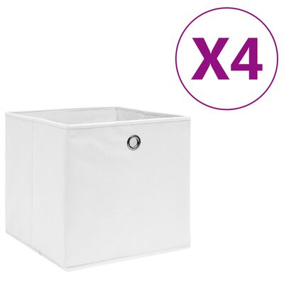 vidaXL Кутии за съхранение, 4 бр, нетъкан текстил, 28x28x28 см, бели