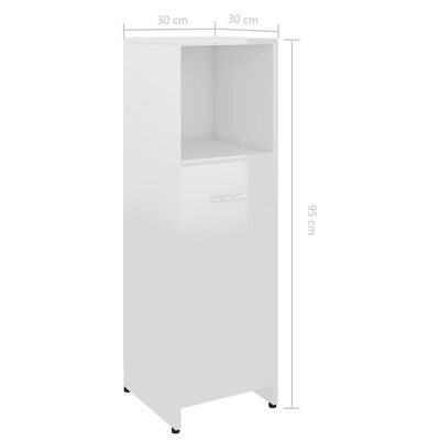vidaXL Шкаф за баня, бял гланц, 30x30x95 см, ПДЧ
