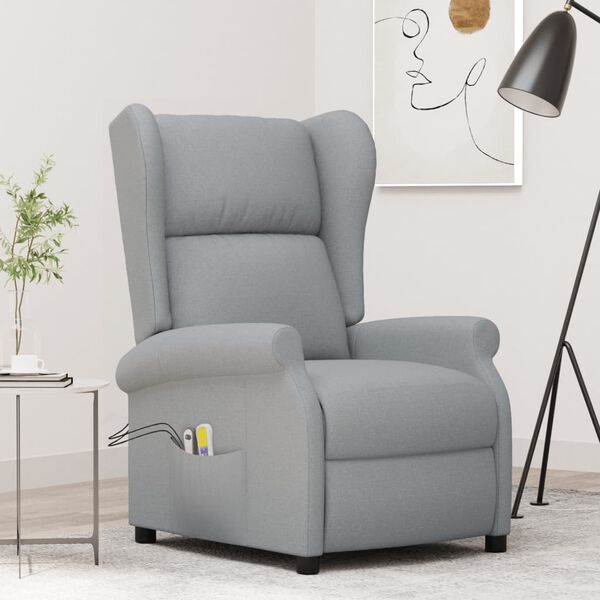 vidaXL Wingback електрически масажен стол, светлосив, текстил