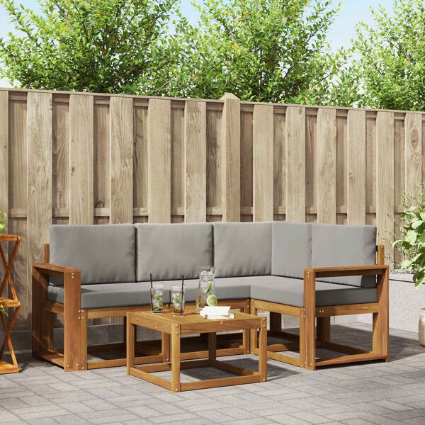 vidaXL Комплект дивани за открито 5 pcs Естествено и светло сиво