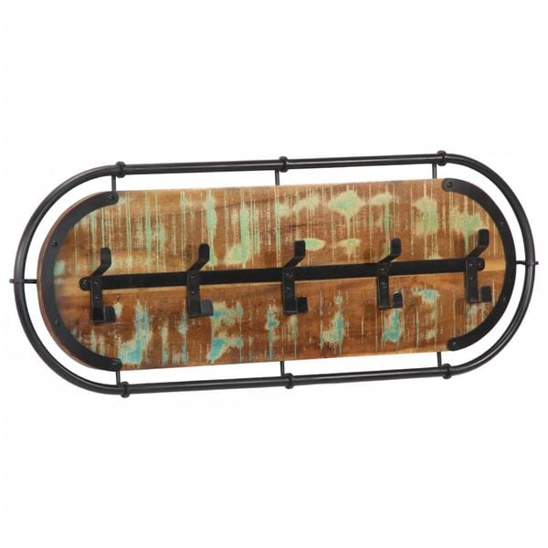 vidaXL Стенна закачалка с 5 куки, регенерирано дърво масив