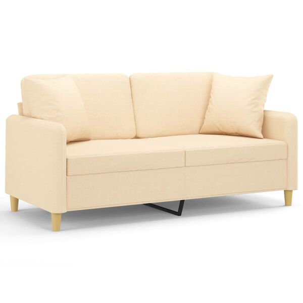 vidaXL 2-местен диван с възглавници, кремав, 140 см, текстил