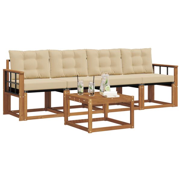 vidaXL Комплект дивани за открито 5 pcs Натурален и Бежов