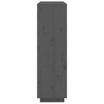 vidaXL Висок шкаф, сив, 110,5x35x117 см, борово дърво масив