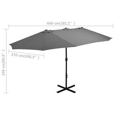 vidaXL Градински чадър с алуминиев прът, 460x270 см, антрацит