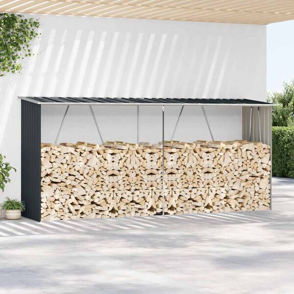 vidaXL Навес за дърва, поцинкована стомана, 330x84x152 см, антрацит