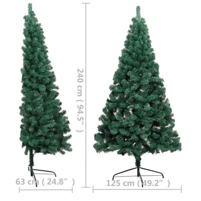 vidaXL Изкуствена светеща половин коледна елха със стойка зелен 240 см