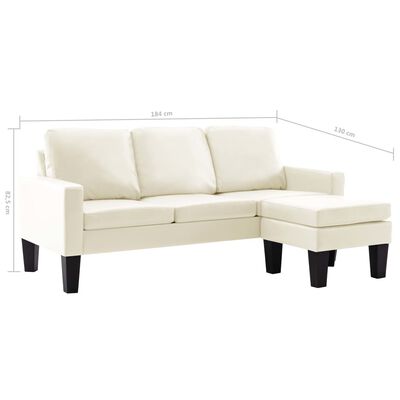 vidaXL 3-местен диван с поставка за крака, кремав, изкуствена кожа