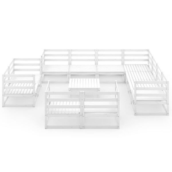 vidaXL Градински лаундж комплект, 12 части, бял, бор масив