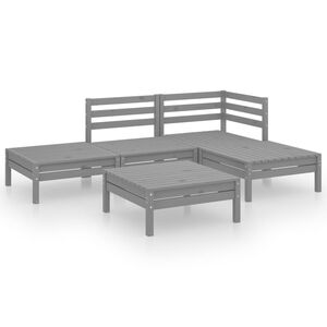 vidaXL Градински лаундж комплект, 5 части, бор масив, сив
