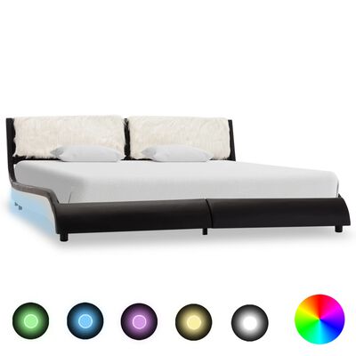 vidaXL Рамка за легло с LED, черно и бяло, изкуствена кожа, 180x200 cм