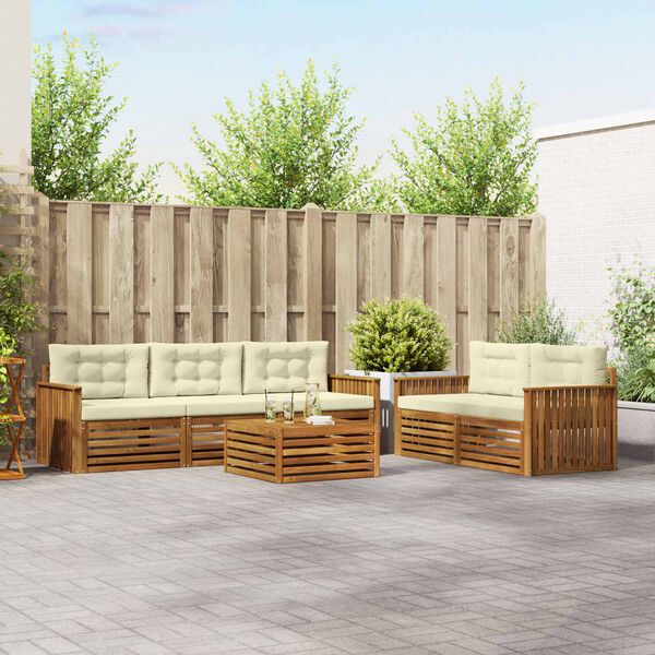 vidaXL Комплект дивани за открито 6 pcs Натурален и Крема