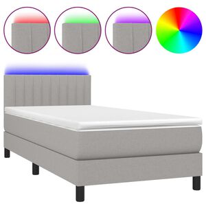 vidaXL Боксспринг легло с матрак и LED, светлосиво, 80x200 см, плат