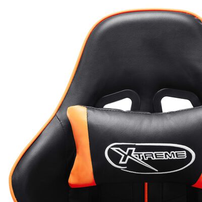 vidaXL Геймърски стол с подложка крака черно/оранжево изкуствена кожа