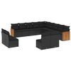 vidaXL Градински диван с възглавници, 13 части, черен, полиратан