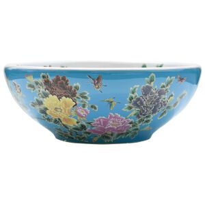 vidaXL Мивка за плот, многоцветна, кръгла, &Phi;41x14 см, керамика